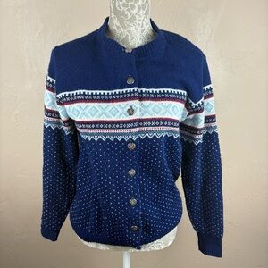 Vintage Jersild Blue Fair Isle Sweater Cardigan Neenah WI Women size 38 Medium